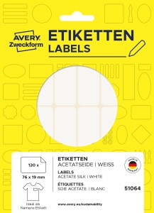 Samoprzylepne identyfikatory do opisu ręcznego , jedwab octanowy, usuwalne AVERY 51064 /  76 x 19 mm, 10 arkuszy, 120 etykiet - biały