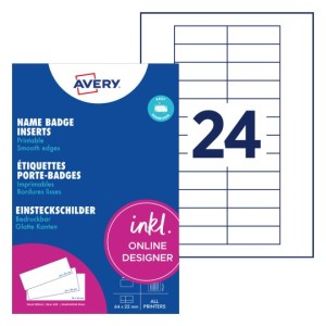 Wkłady do identyfikatorów (Badgepoint Polar20) Avery DPC6422A-10 / 64 x 22 mm, 10 arkuszy, 240 wkładów - biały