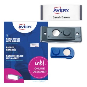 Badgepoint Polar30 Zestaw: Identyfikator na magnes  Avery POL30MA02-10DR / 70 x 30 mm, 10 szt - kolor antracytowy + 36 wkłady do zadruku 65 x 30 mm - biały