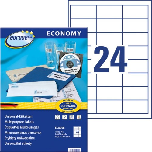 Etykiety uniwersalne Avery Zweckform Economy ELA008 -64,6x33,8 mm A4, 100 arkuszy - białe www.niszczarka.net