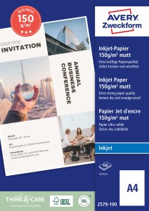 Papier fotograficzny Business A4 do drukarki, Avery 2579-100 / 210 x 297 mm, 150g, 100 arkuszy, matowy powlekany - biały