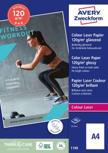 Papier fotograficzny Business A4 do drukarki kolorowej laserowej, Avery 1198 / 210 x 297 mm, 120g, 200 arkuszy, błyszczący dwustronnie powlekany - biały