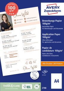 Papier aplikacyjny Business A4 do drukarki, Avery 2788 / 210 x 297 mm, 100g, 200 arkuszy, satynowany obustronnie powlekany - biały