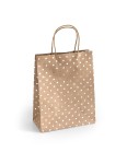 Torebka / torebki ozdobne prezentowe Kraft Złote Kropki M 25x10x20 - opakowanie 5 sztuk