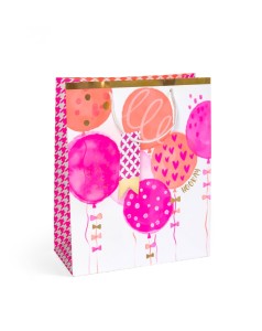 Torebka / torebki ozdobne prezentowe Urodzinowe, kolor Różowy - rozmiar L 32x12x26cm - opakowanie 5 sztuk 
