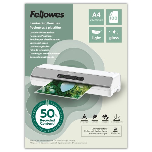 Folia do laminowania Eco™ / Folie do laminacji A4 Light ekologiczne – opk. 100 sztuk Fellowes www.niszczarka.net