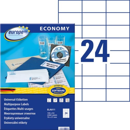 Etykiety uniwersalne Avery Zweckform Economy ELA011 - 70x37 mm A4, 100 arkuszy - białe_www.niszczarka.net