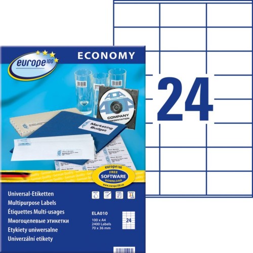 Etykiety uniwersalne Avery Zweckform Economy ELA010 - 70x36 mm A4, 100 arkuszy - białe_www.niszczarka.net