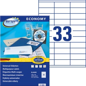 Etykiety uniwersalne Avery Zweckform Economy ELA009 - 70x25,4 mm A4, 100 arkuszy - białe