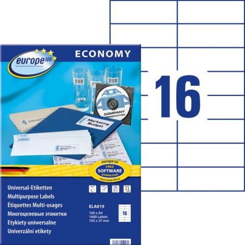 Etykiety uniwersalne Avery Zweckform Economy ELA019 - 105x37 mm A4, 100 arkuszy - białe_www.niszczarka.net