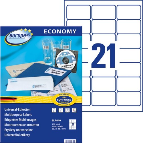 Etykiety uniwersalne Avery Zweckform Economy ELA040 - 63,5x38,1 mm A4, 100 arkuszy - białe_www.niszczarka.net