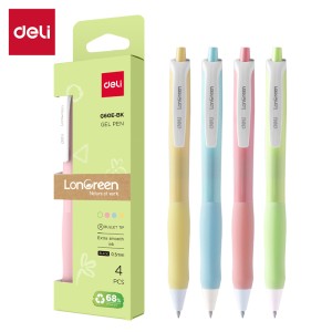 Długopis  żelowy Deli EG60E-BK, LonGreen, czarny wkład - opakowanie 4 sztuki, mix kolorów