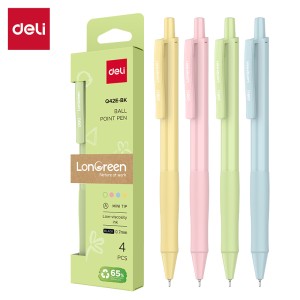Długopis kulkowy Deli EQ42E-BK, LonGreen, czarny wkład - opakowanie 4 sztuki, mix kolorów