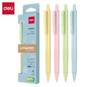 Długopis kulkowy Deli EQ42E-BL, LonGreen, niebieski wkład - opakowanie 4 sztuki, mix kolorów