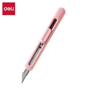 Nożyk biurowy, do papieru Deli EM411-P, LonGreen, ostrze łamane 9mm, różowy - opakowanie 1 sztuka
