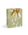 Torebka / torebki ozdobne prezentowe Złote Choinki z welurowa kokardą rozmiar L 32x12x26 cm - opakowanie  5 sztuk