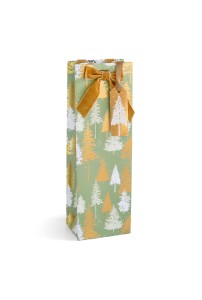 Torebka / torebki ozdobne prezentowe Złote Choinki z welurowa kokardą rozmiar B 36x8,5x12 cm - opakowanie  5 sztuk