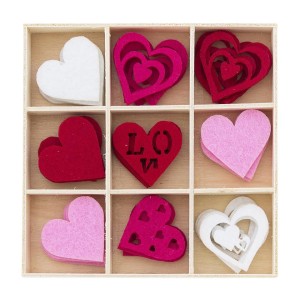 Zestaw filcowych ozdób/zawieszek SERCA komplet 36 sztuk 